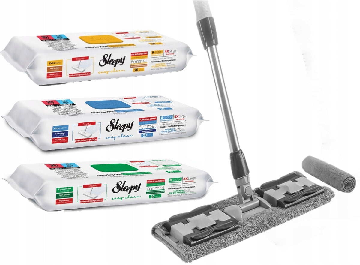 Set of Telescopic Flat Mop Sleepy + 3x Moisturized Wipes 60pcs 4XL