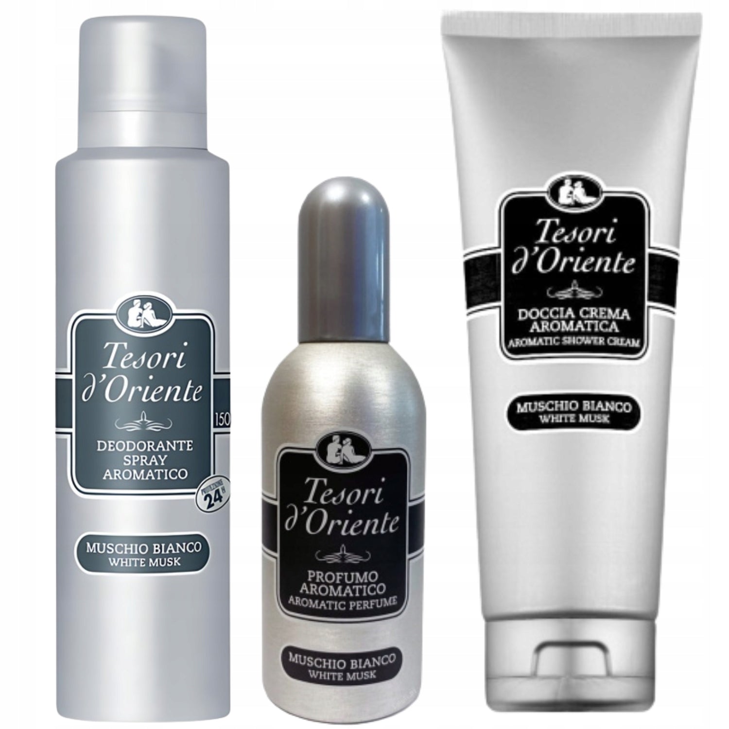 Set of Tesori d'Oriente Muschio Bianco Perfume Deodorant Shower Gel