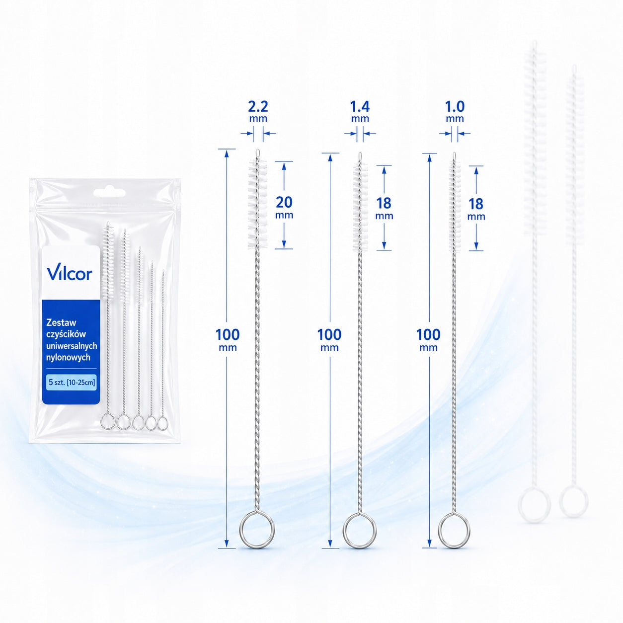 Set of Universal Nylon Cleaning Brushes for Pipe 5pcs. Brand Vilcor
