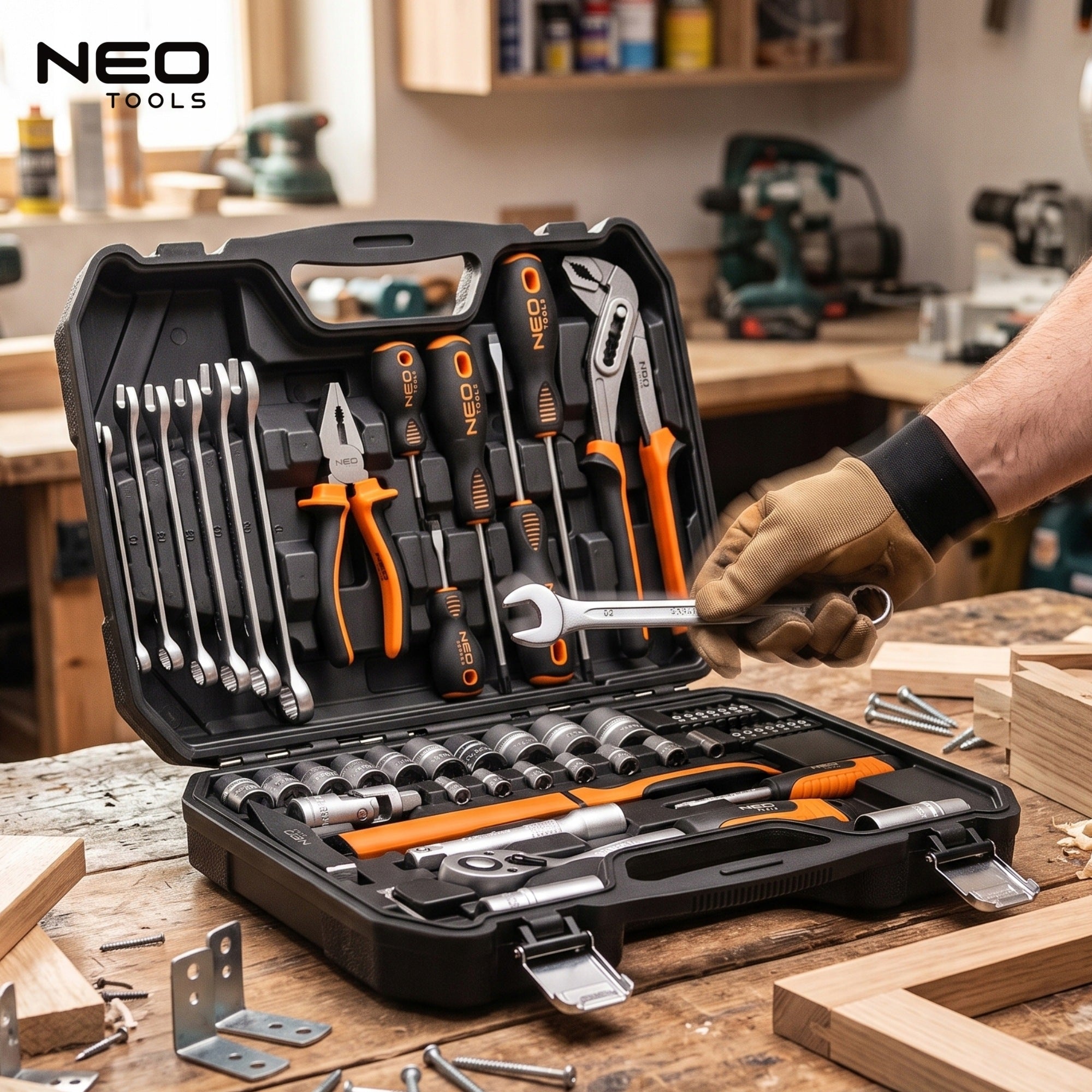 Set of Universal Tools Suitcase 56 el. Socket Wrenches NEO TOOLS Brand NEO TOOLS