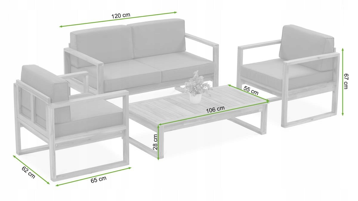 Set of Wooden Garden Furniture DALI Sofa 2xFotel Wooden Table 4os Packaging status original