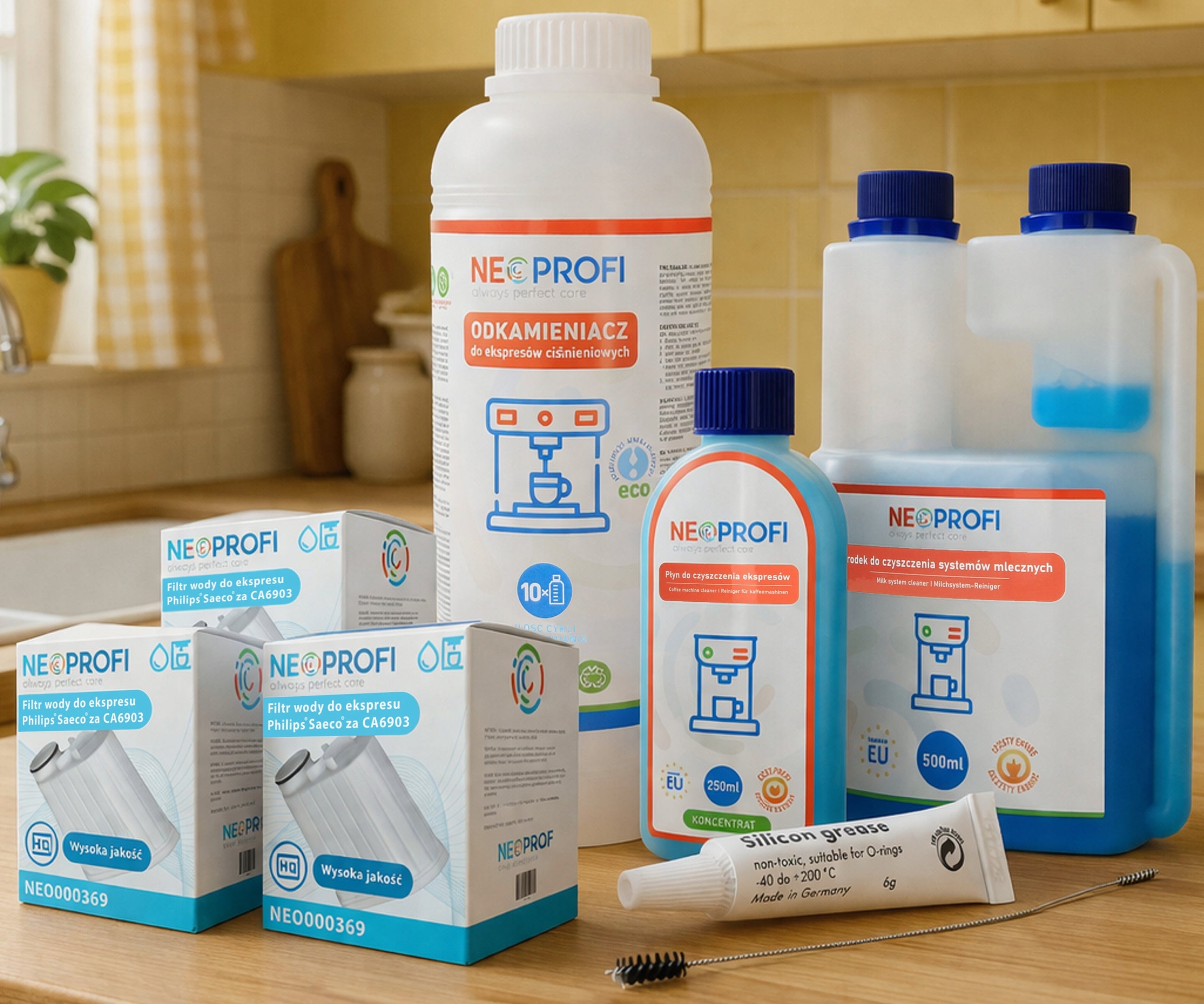Set of accessories and care products for espresso machine filters | SAECO PHILIPS Brand NeoProfi