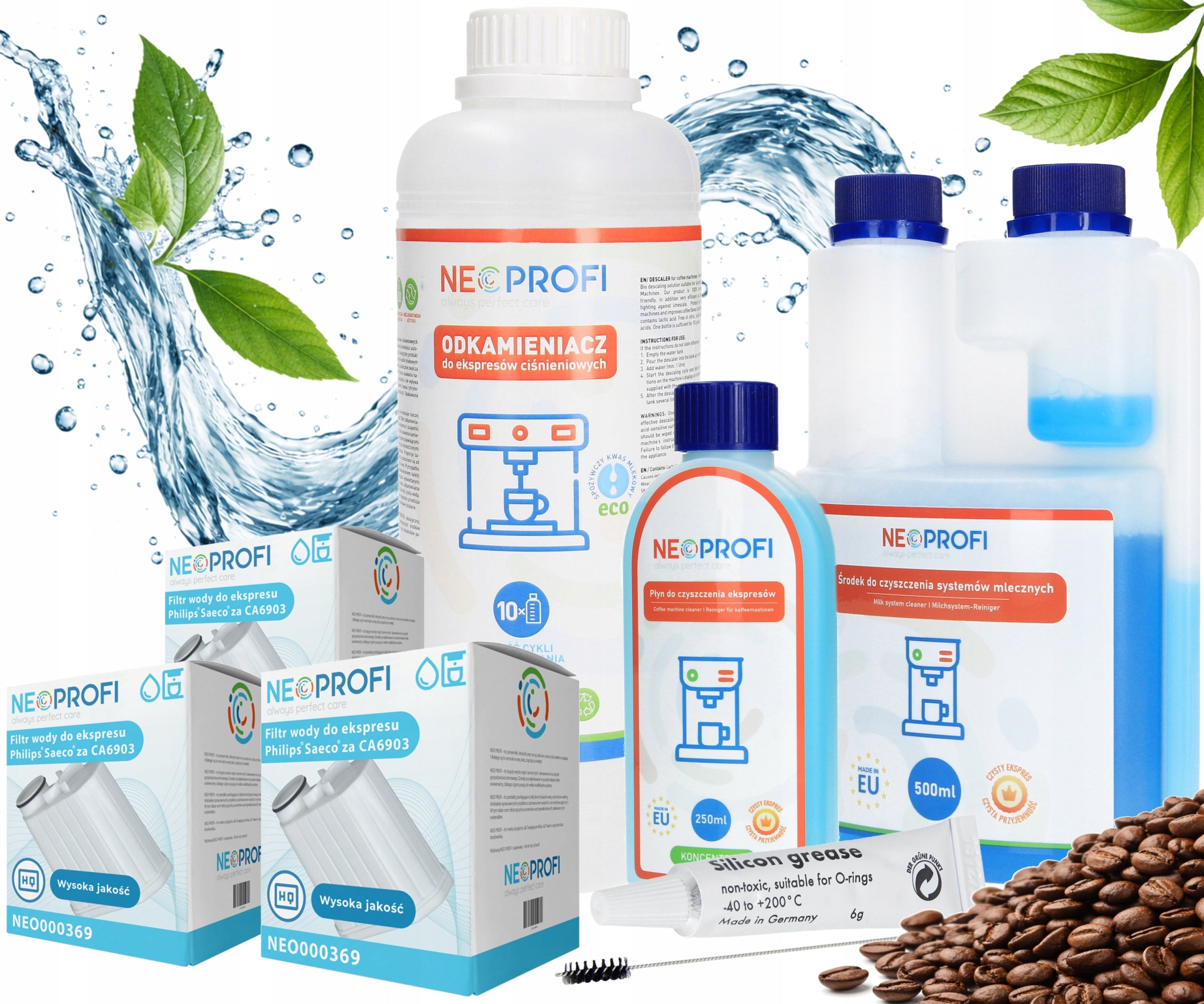 Set of accessories and care products for espresso machine filters | SAECO PHILIPS
