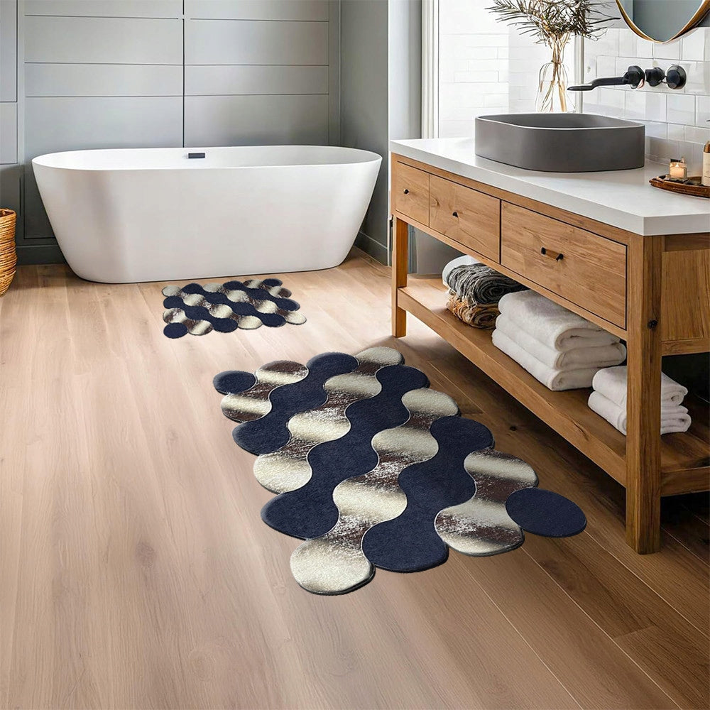 Set of bathroom rugs stones 3D blue gold thick Product width 60 cm