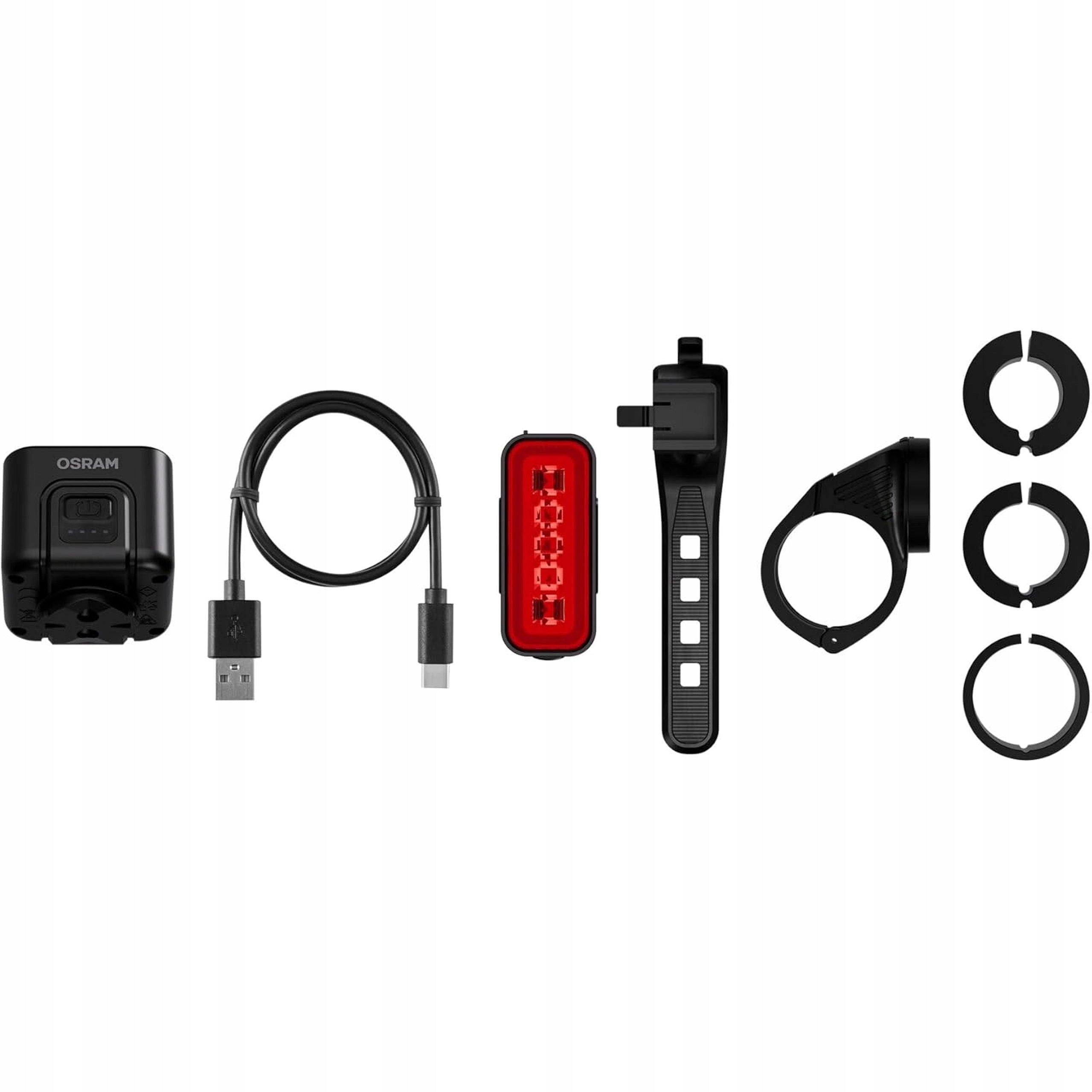 Set of bicycle lights OSRAM front and rear 50 lux StVZO USB Packaging status original