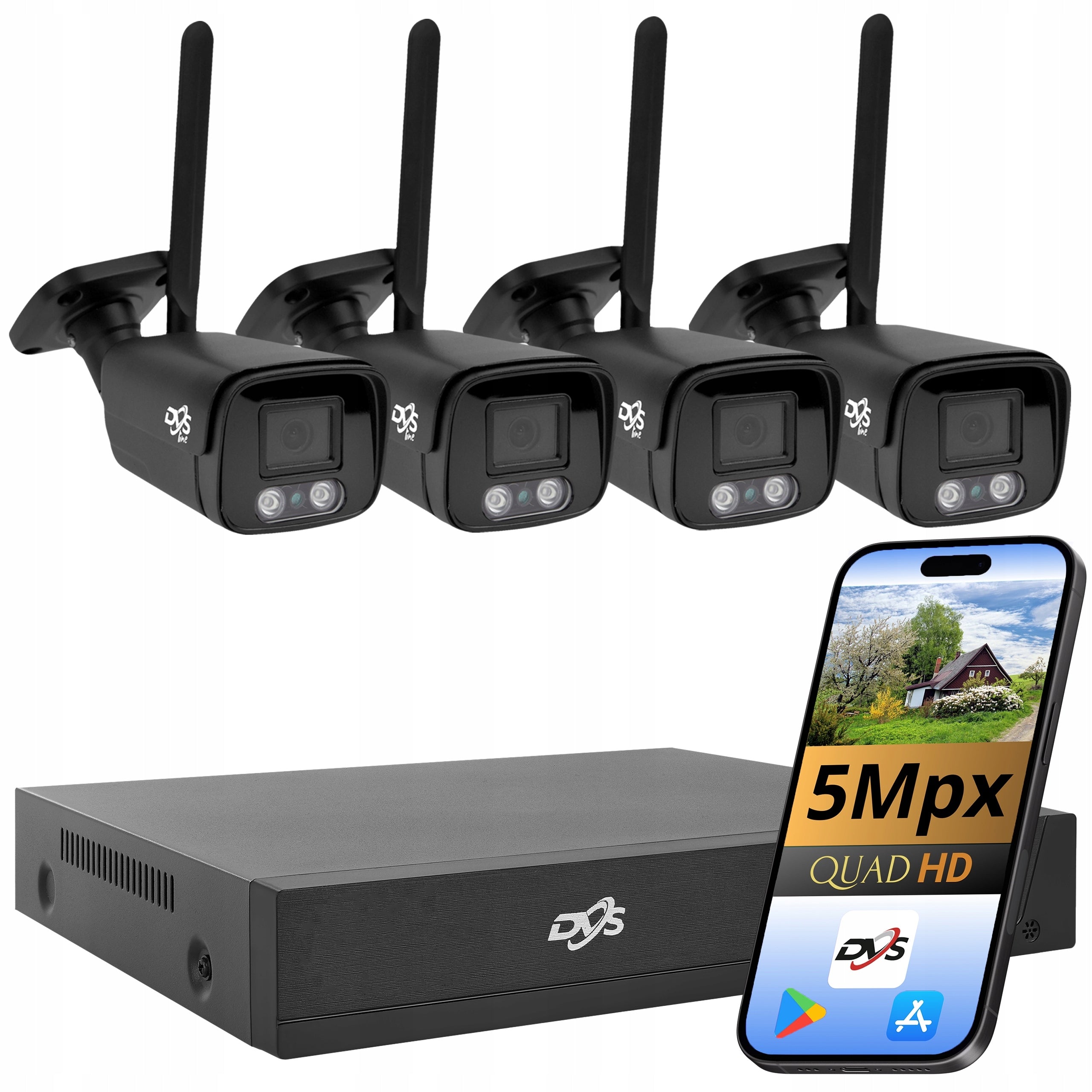 Set of cameras for WiFi monitoring 4 cameras 5Mpx black DVS recorder