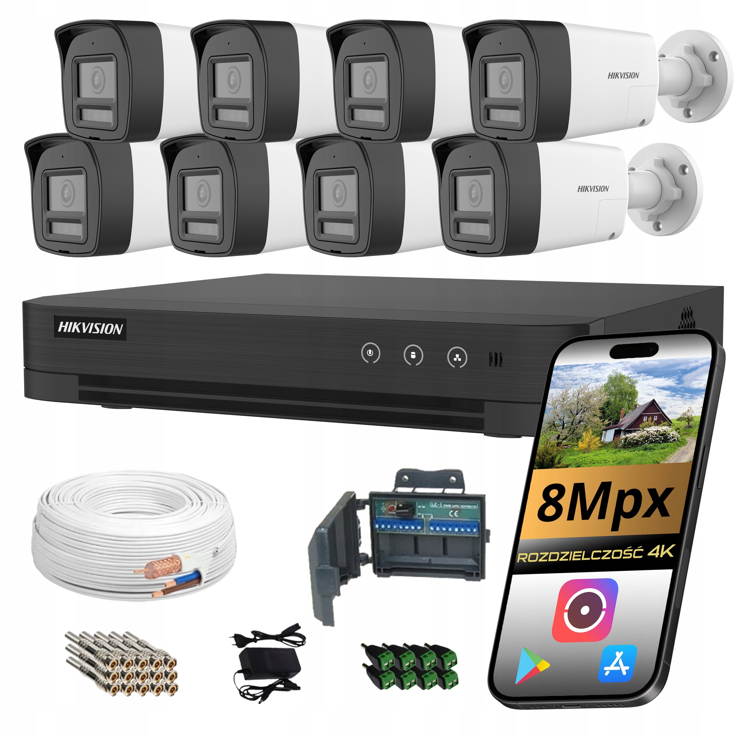 Set of cameras for monitoring 8 Analog Tubes 4K 8Mpx IR LED HIKVISION