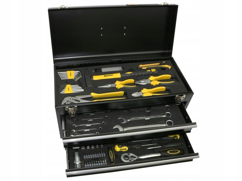 Set of combination tools in a metal box