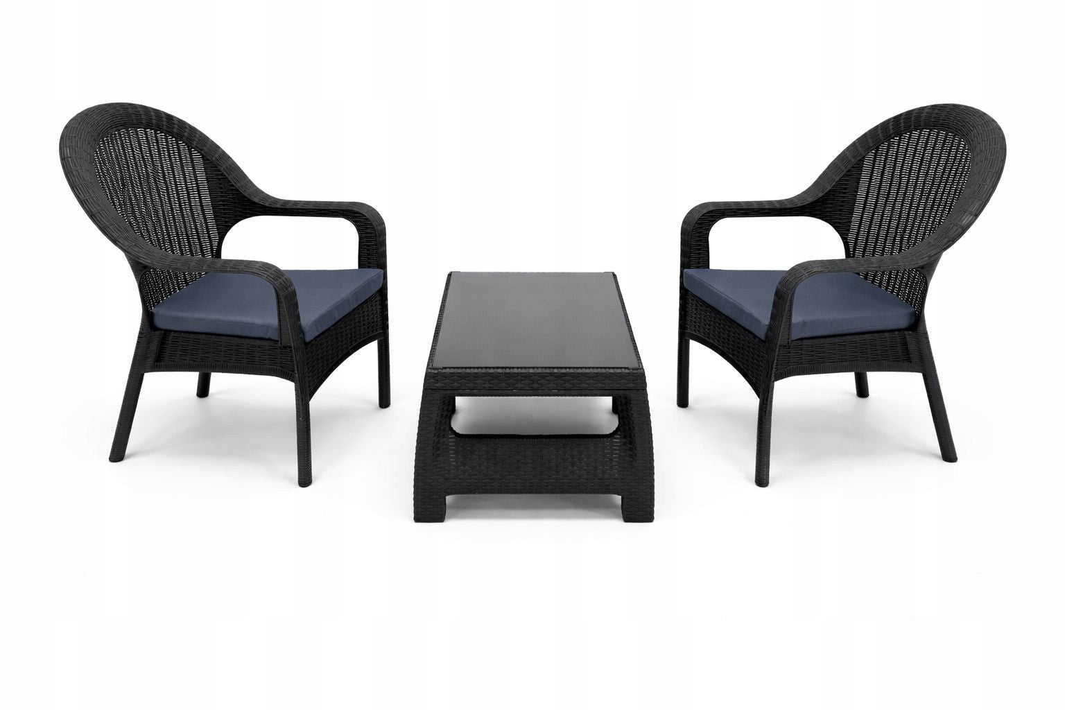 Set of comfortable garden chairs Anthracite 2 Armchairs+coffee table AURA Manufacturer KUNERT