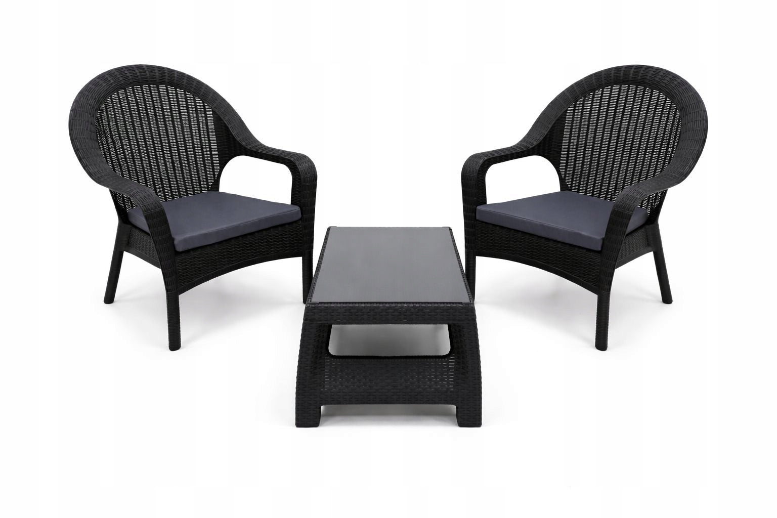 Set of comfortable garden chairs Anthracite 2 Armchairs+coffee table AURA Set contents armchair low coffee table