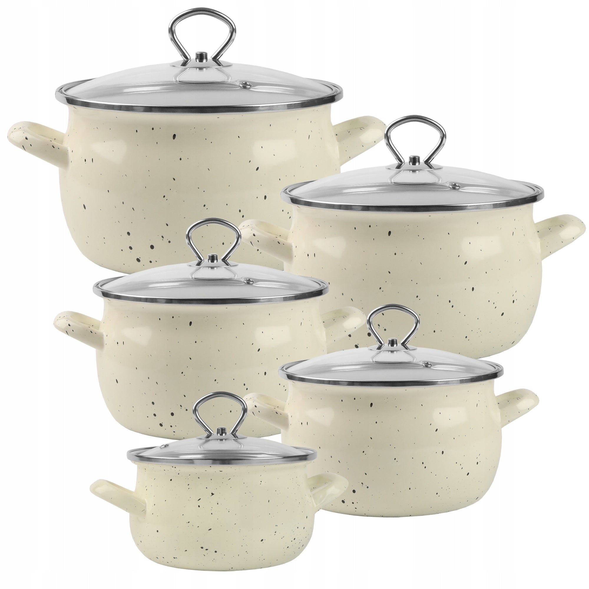 Set of cream enamel pots Helena 10 piece marble
