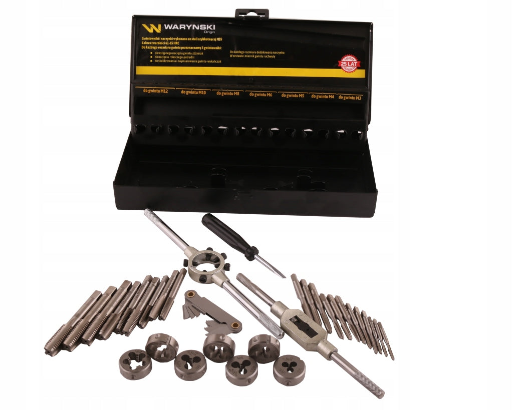 Set of dies and taps M3-M12 made of HSS steel 32el. WARYŃSKI Brand Waryński
