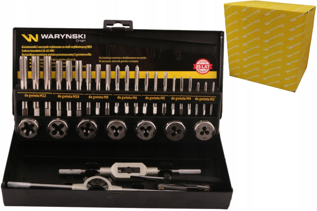 Set of dies and taps M3-M12 made of HSS steel 32el. WARYŃSKI Product weight with unit packaging 2 kg