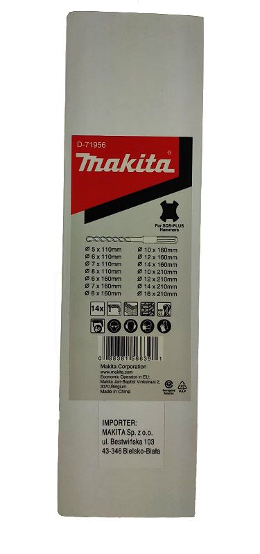 Set of drill bits for concrete sds Makita D-71956 14pcs Manufacturer code D-71956