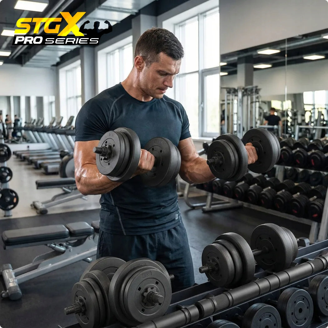 Set of dumbbells STG20X 20kg weights gym barbell neck STRONG ATHLETIX Type adjustable