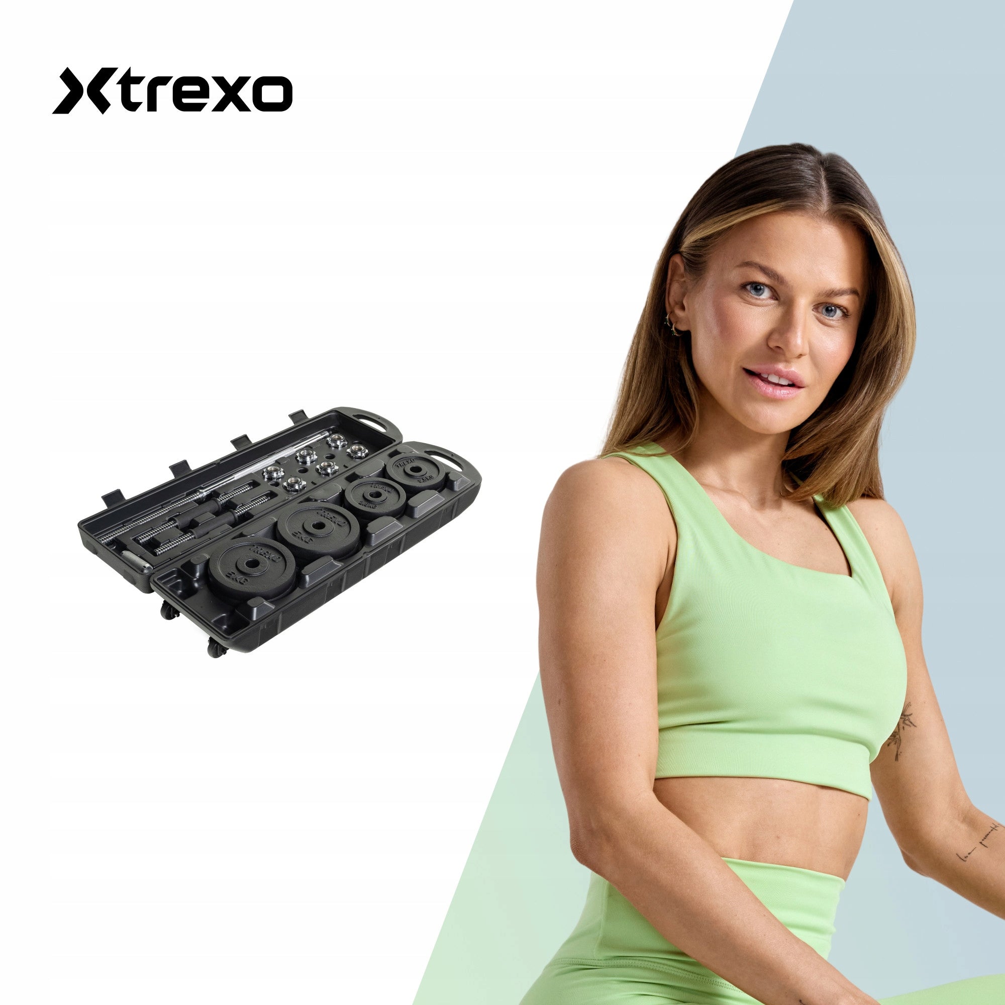 Set of dumbbells with barbell XTREXO CAST IRON 50kg DK50 with protective coating Packaging status original