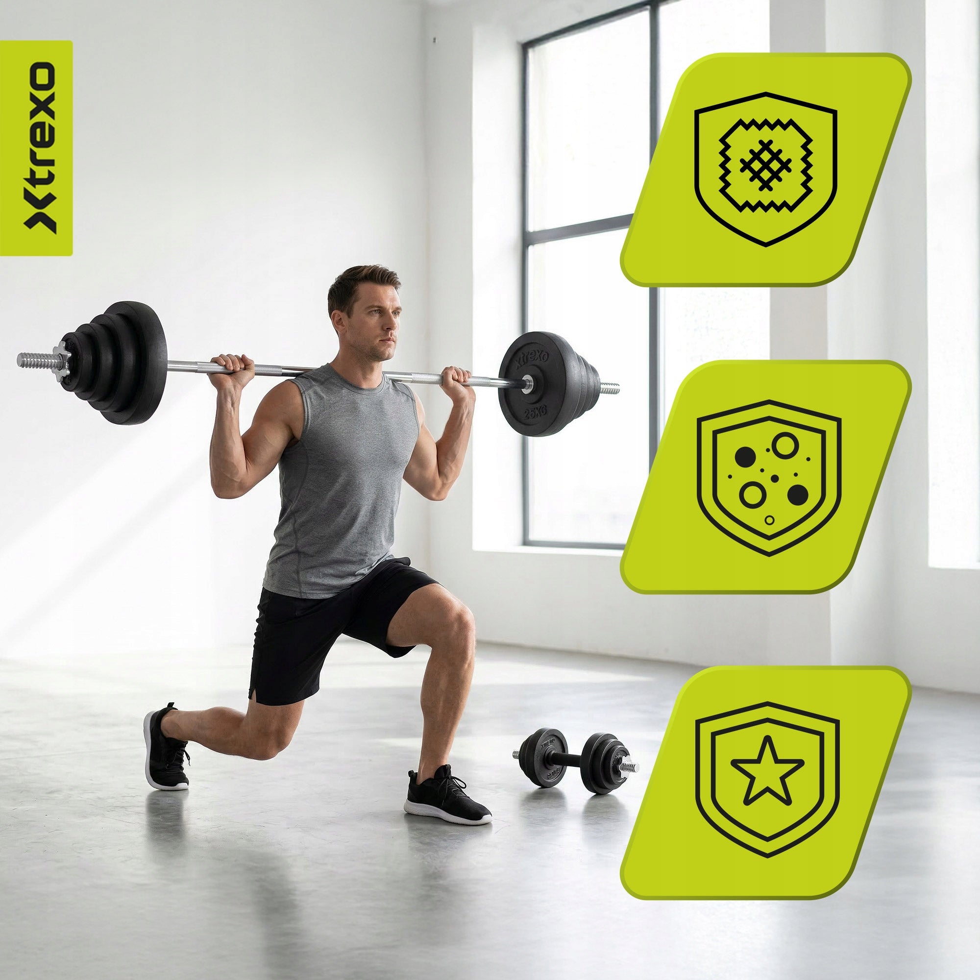 Set of dumbbells with barbell XTREXO CAST IRON 50kg DK50 with protective coating Type adjustable