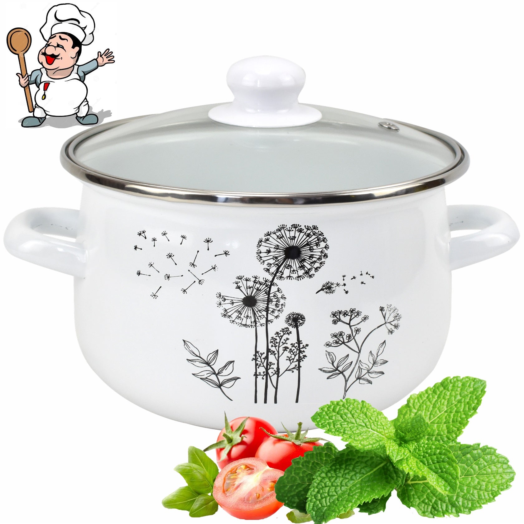 Set of enamel pots Koko decoration dandelion 8 el. Brand Koko