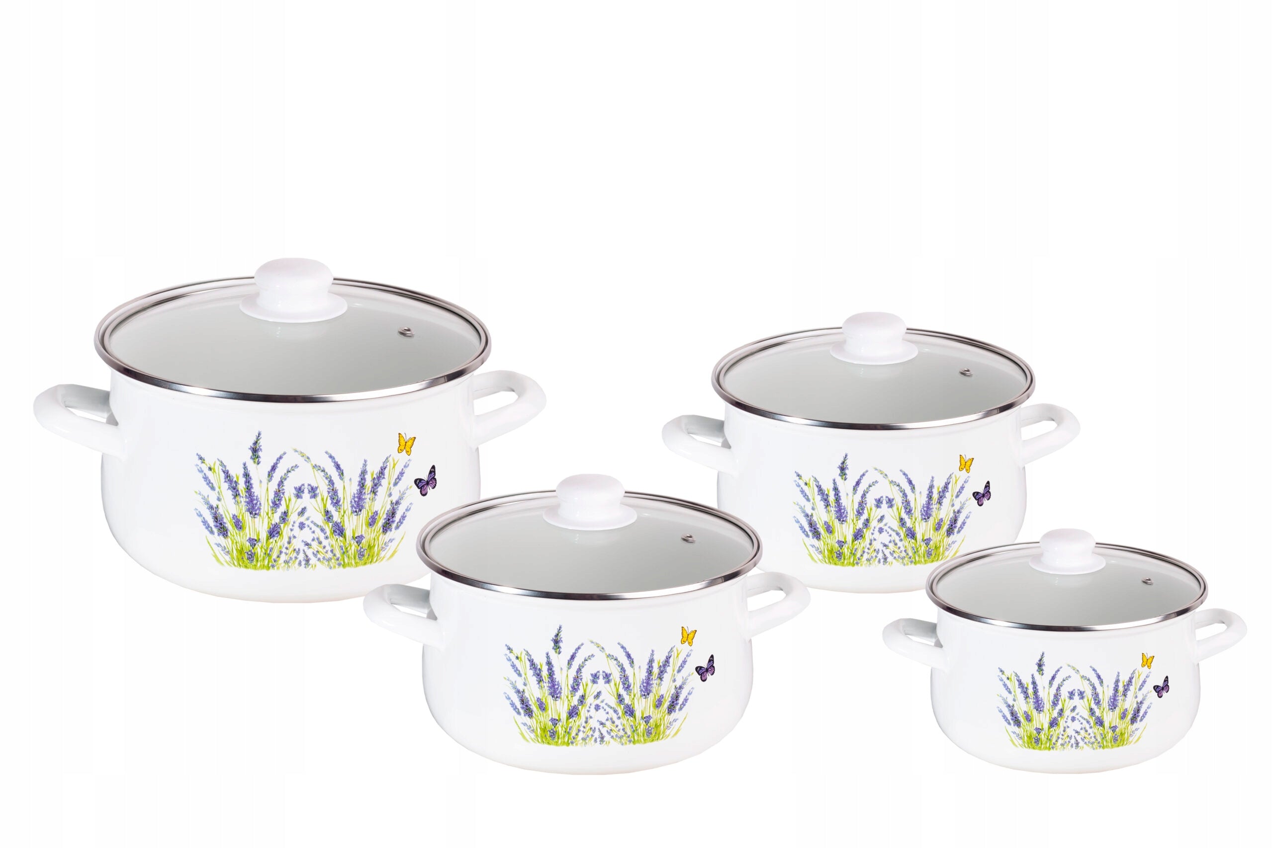 Set of enamel pots Lavender 8 elements. with lids – induction/gas
