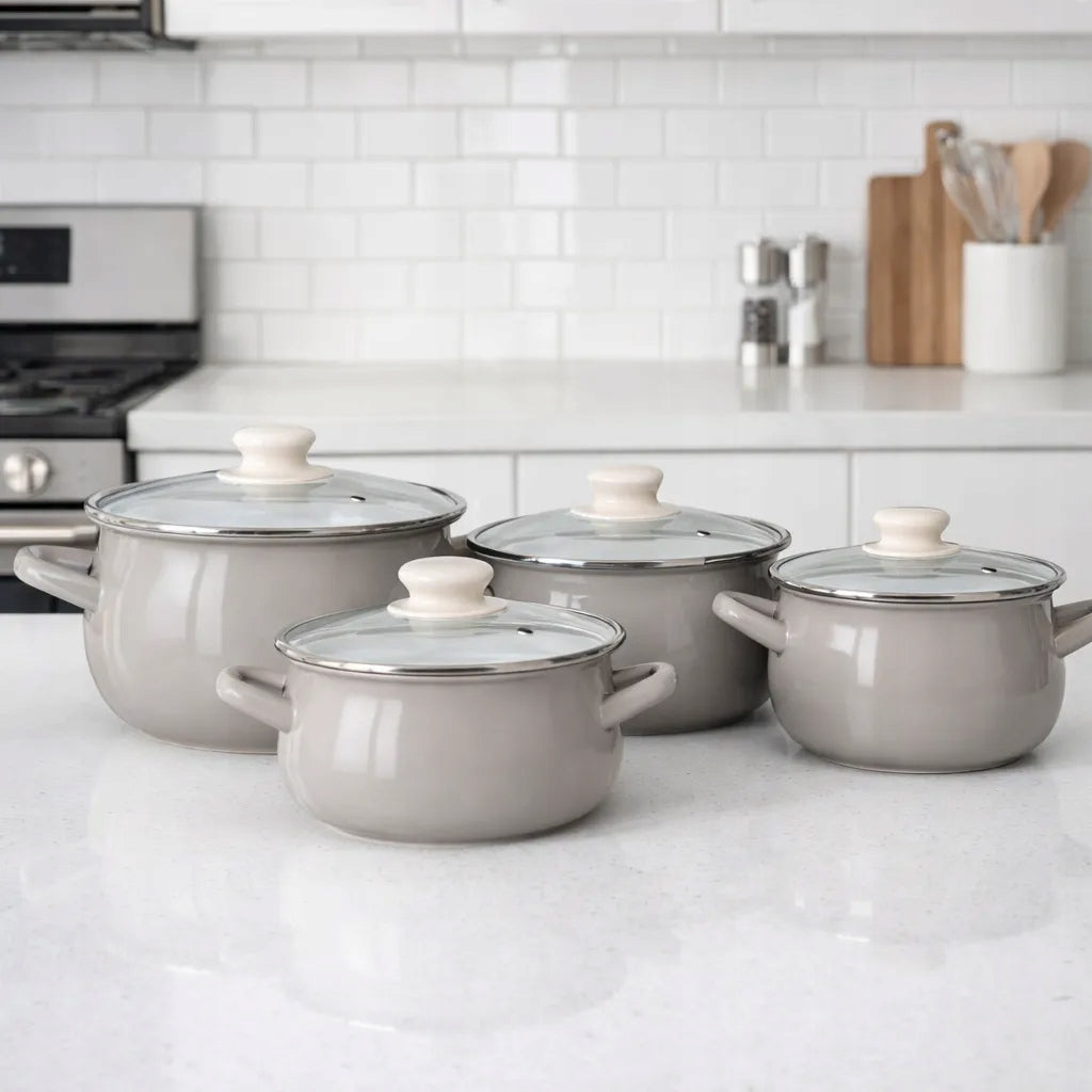 Set of enamel pots Pots induction 8 el gas Altom Design taupe Number of items in the set 8