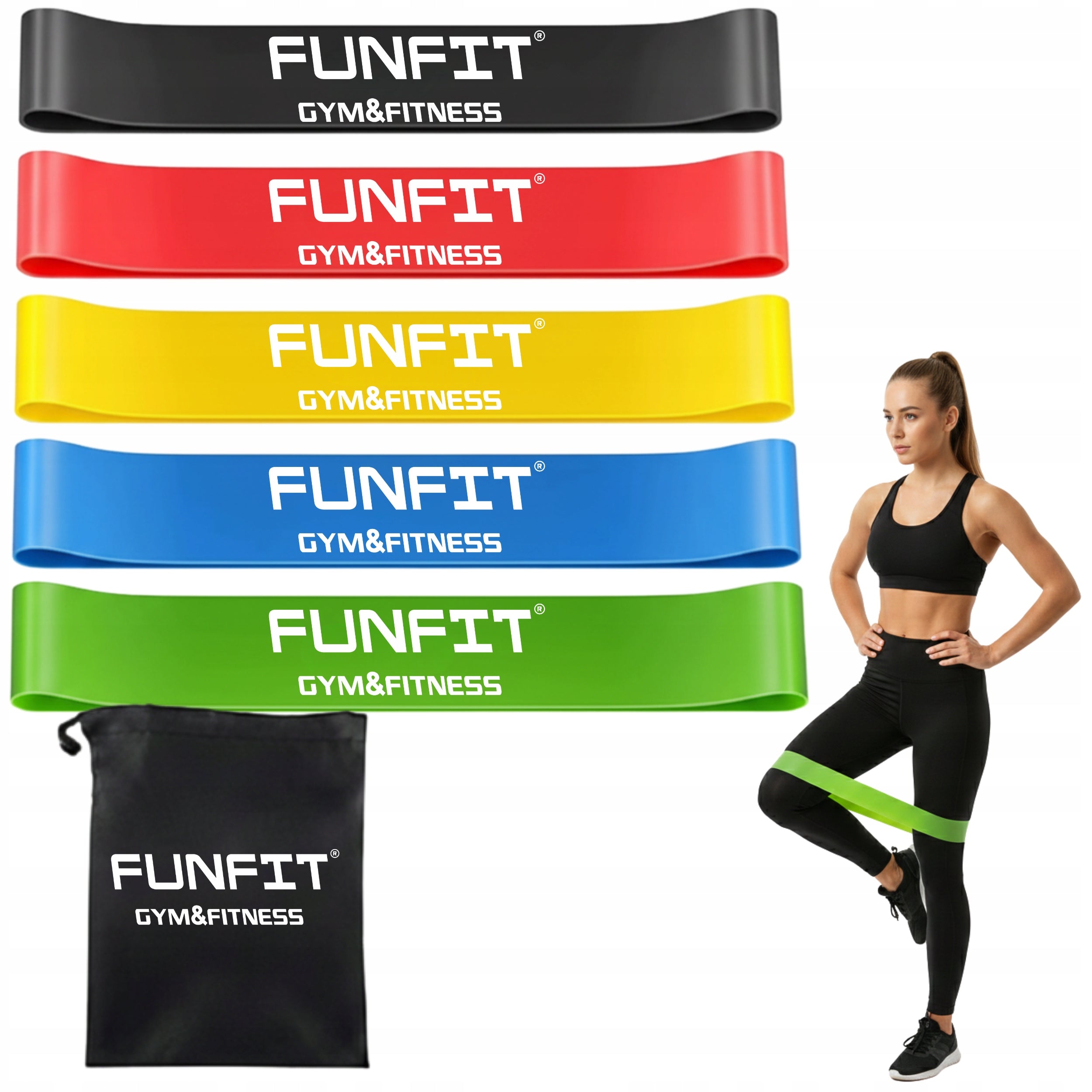 Set of exercise tapes 5 pcs resistance rubbers for training + bag FUNFIT