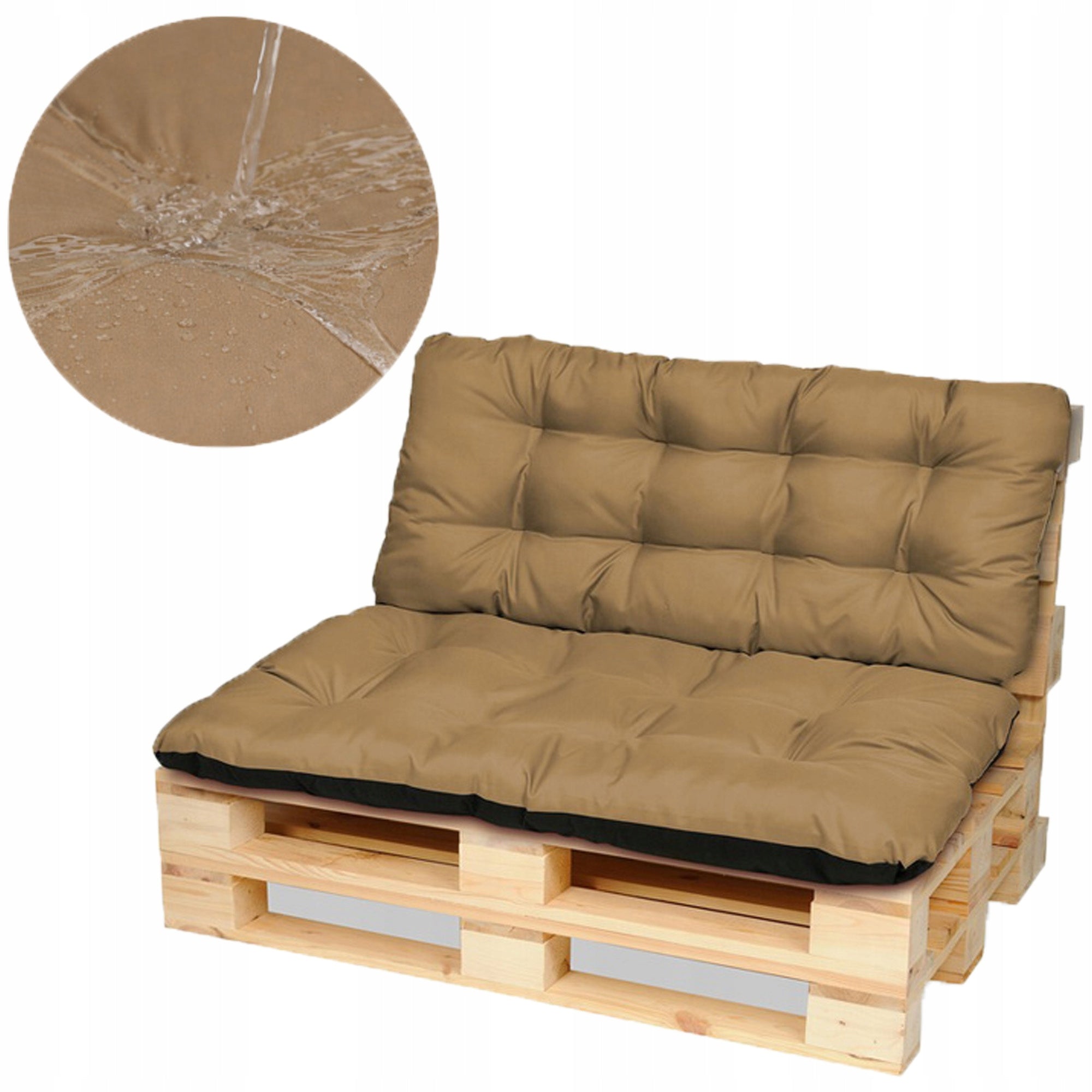 Set of garden cushions for furniture with pallets bench soft 120x80+120x50 BEIGE
