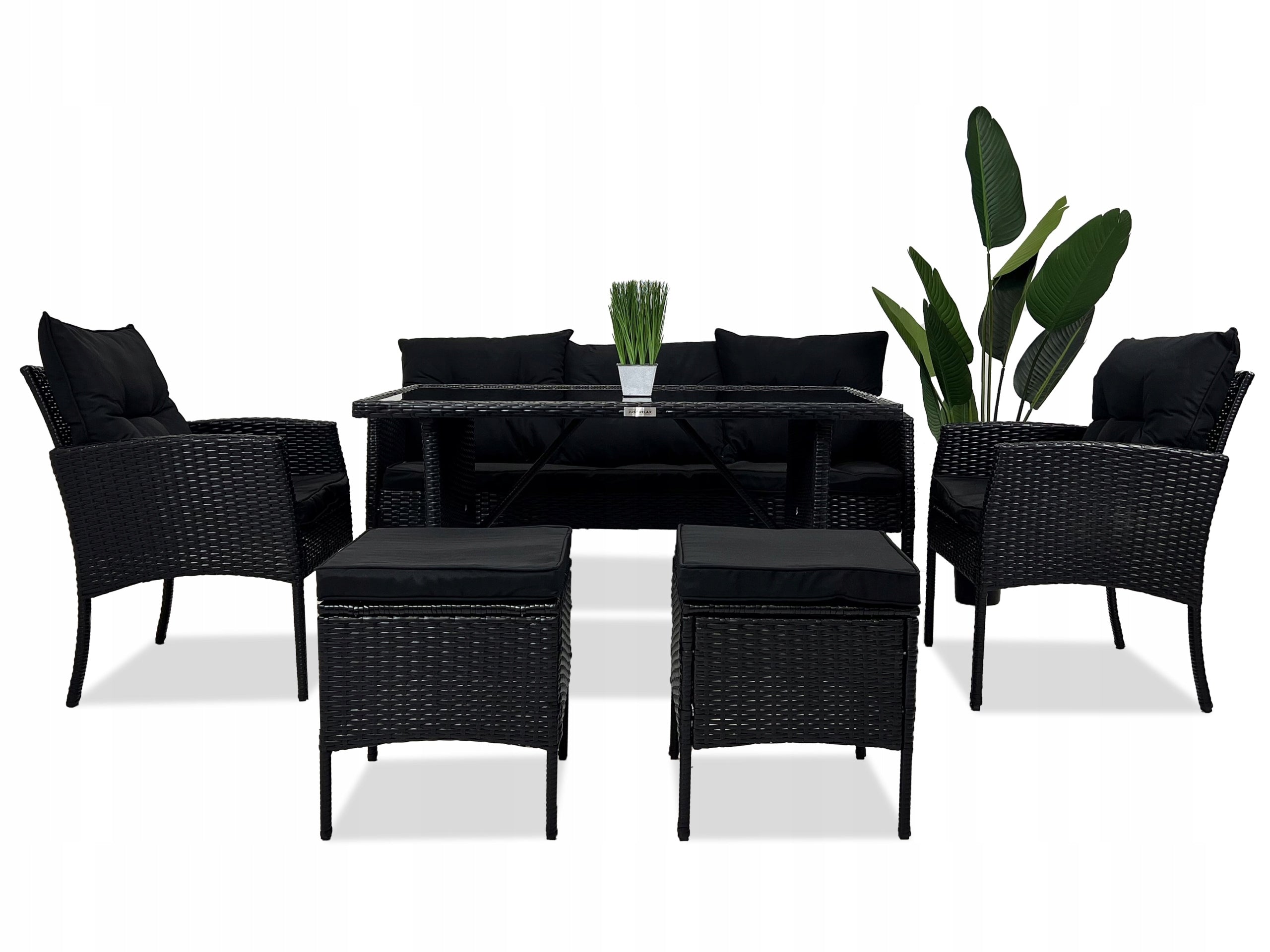 Set of garden furniture rattan ARMCHAIRS POUFS SOFA TABLE GRAPHITE BLACK Color black