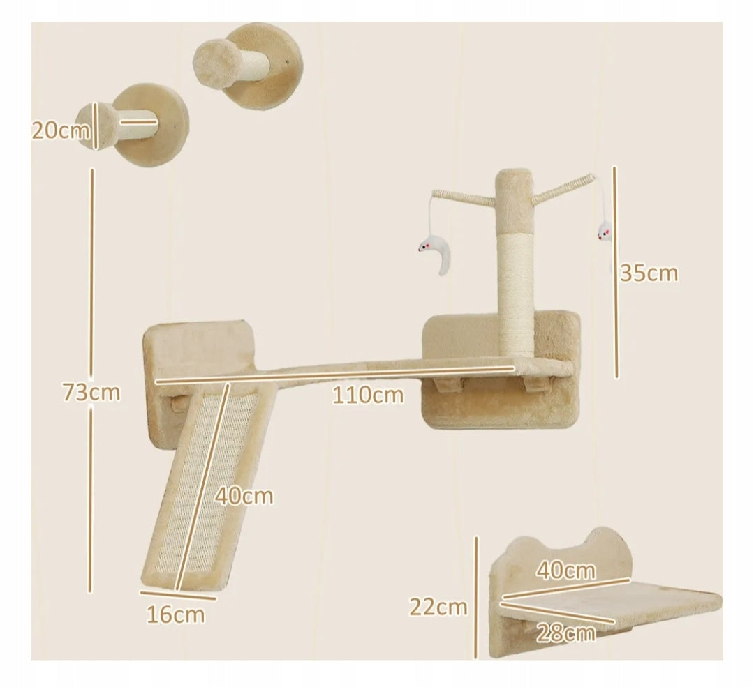 Set of ladders for cats PawHut, 3 elements, with scratching post beige Brand PawHut