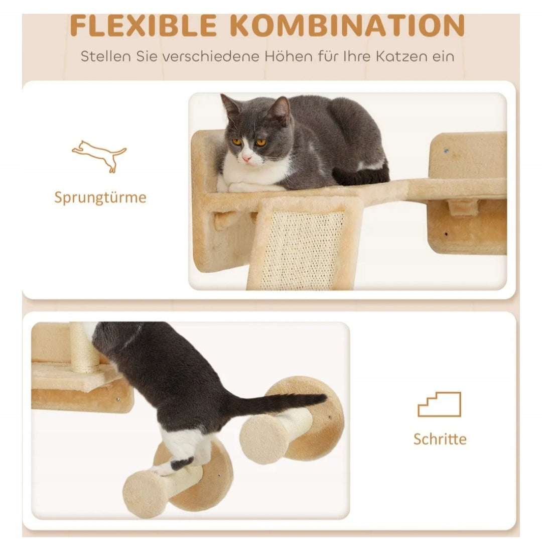 Set of ladders for cats PawHut, 3 elements, with scratching post beige Length 20 cm