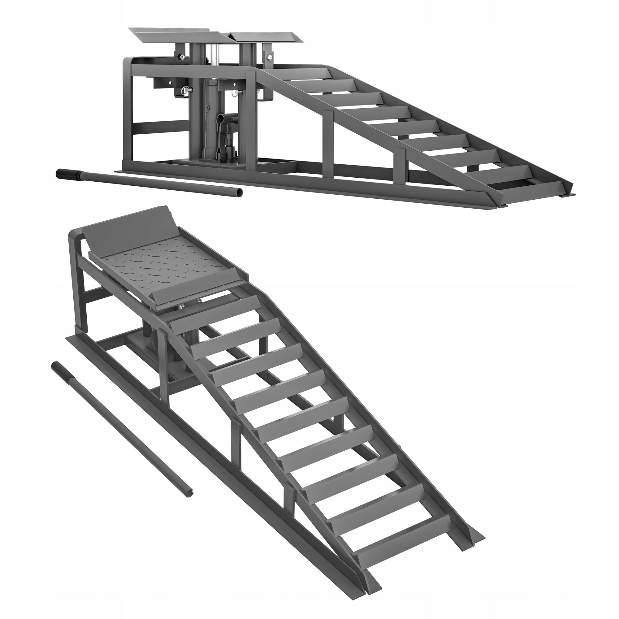 Set of loading ramp for car, two-piece, height adjustable