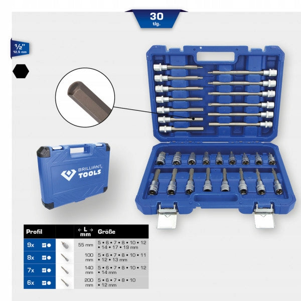 Set of long Allen sockets 1/2" 5-19mm 30 pcs. BRILLIANT TOOLS Brand KS Tools