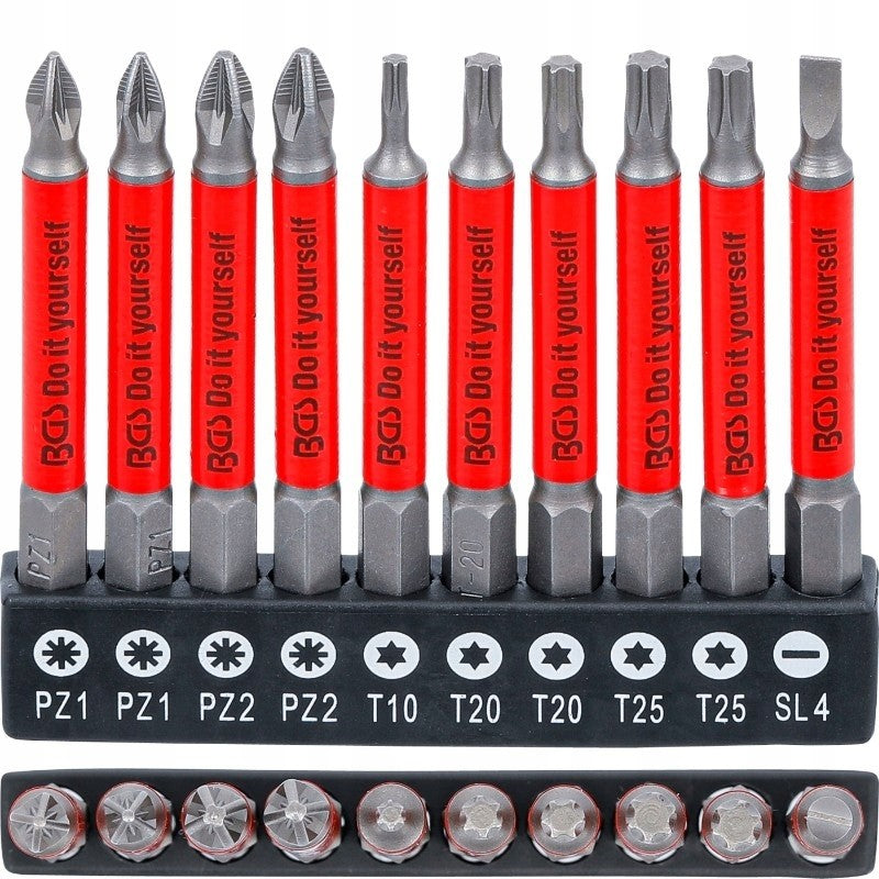 Set of long magnetic bits 70 mm Torx flat cross 10pcs BGS