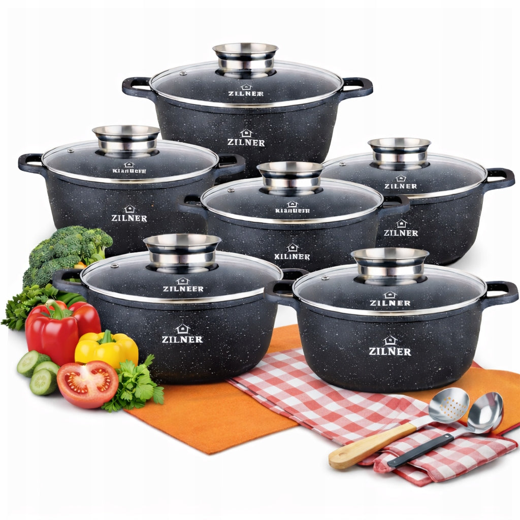 Set of marble pots ZILNER ZL-8526 12 el induction gas black