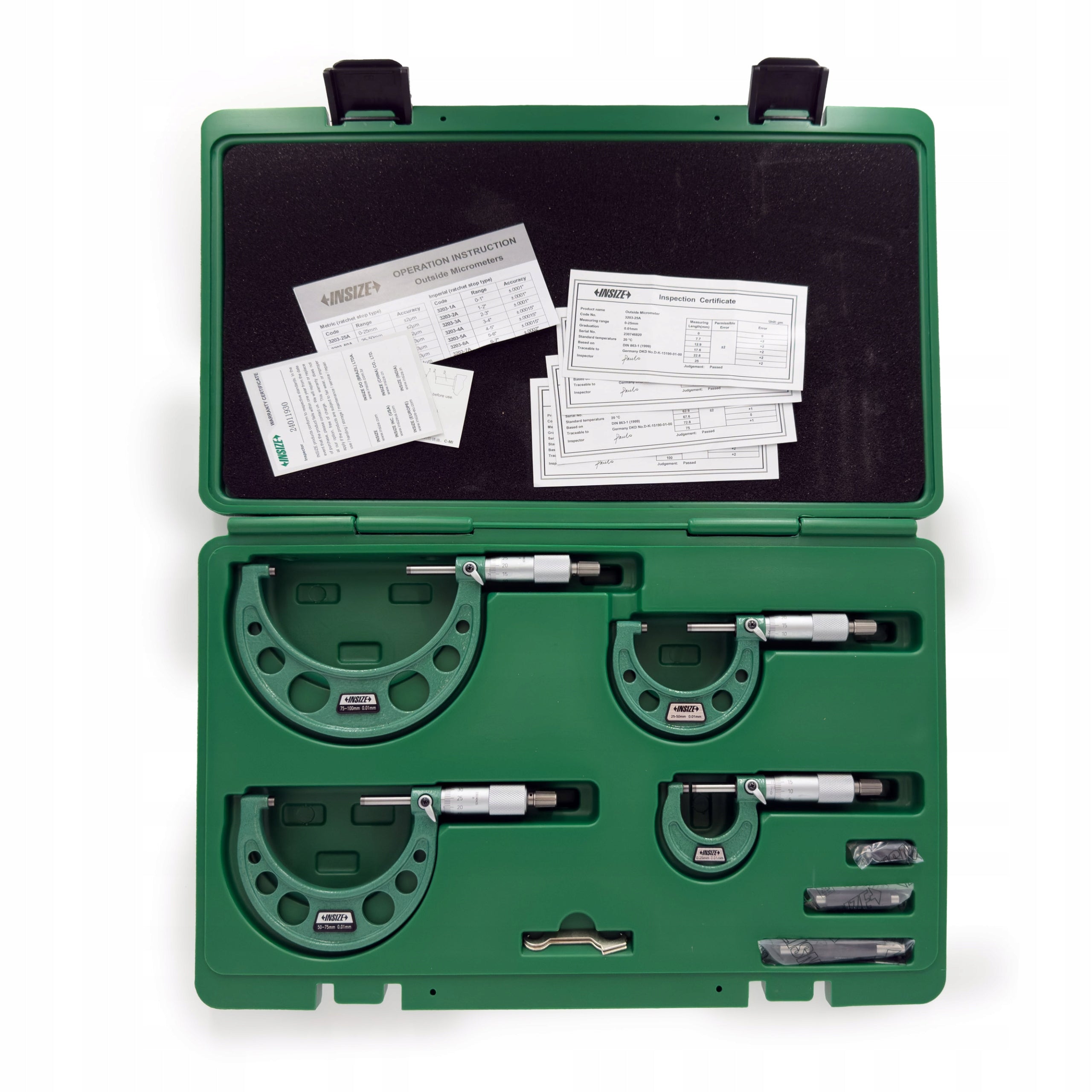 Set of micrometers for external measurements 0-100 mm 4 pcs. INSIZE