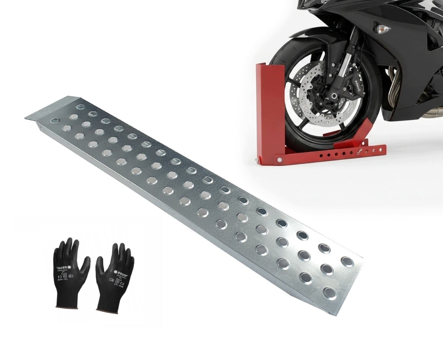 Set of motorcycle stand and motorcycle ramp 150cm to 350kg overrun handle