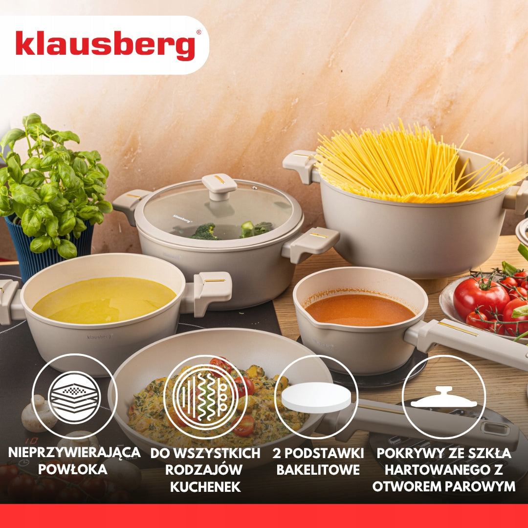 Set of pots 12 el. beige non-stick induction Gas KLAUSBERG KB-7967 Pan Brand Klausberg