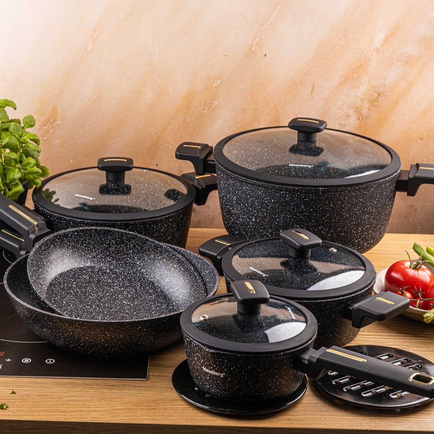 Set of pots 12 el with wok marble coating, induction KLAUSBERG KB-7968 Brand Klausberg