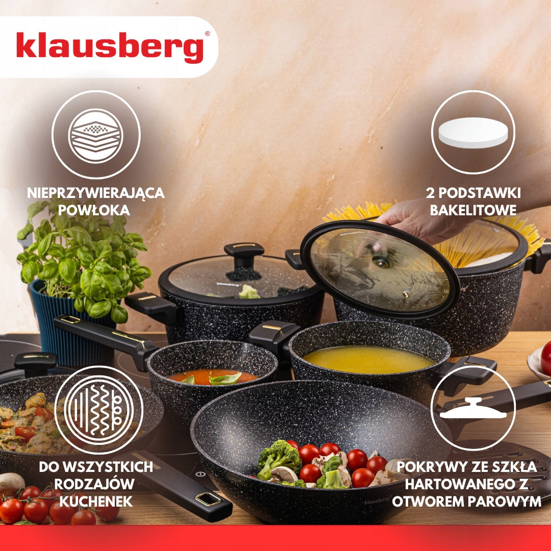 Set of pots 12 el with wok marble coating, induction KLAUSBERG KB-7968 Packaging status original
