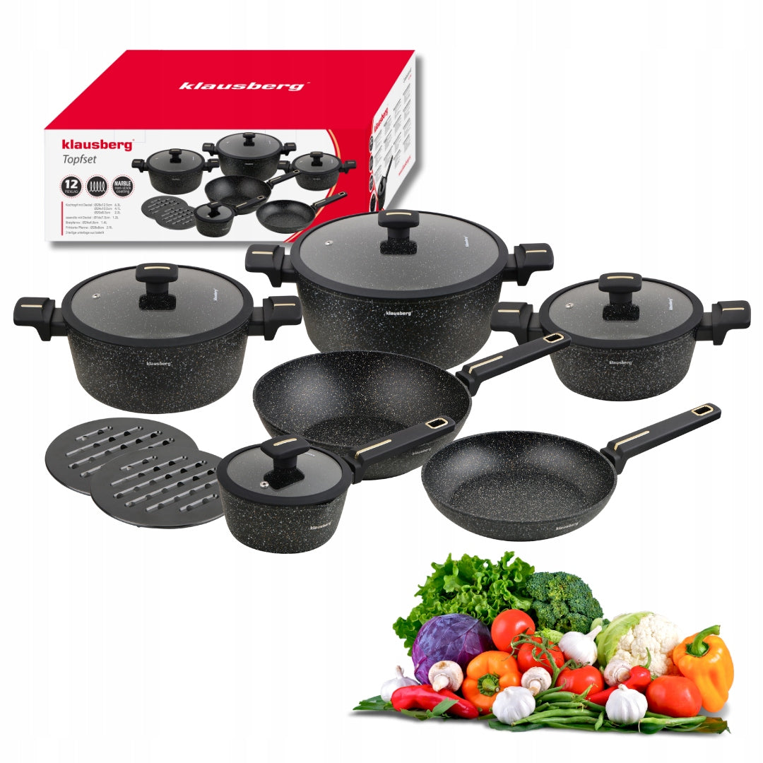 Set of pots 12 el with wok marble coating, induction KLAUSBERG KB-7968