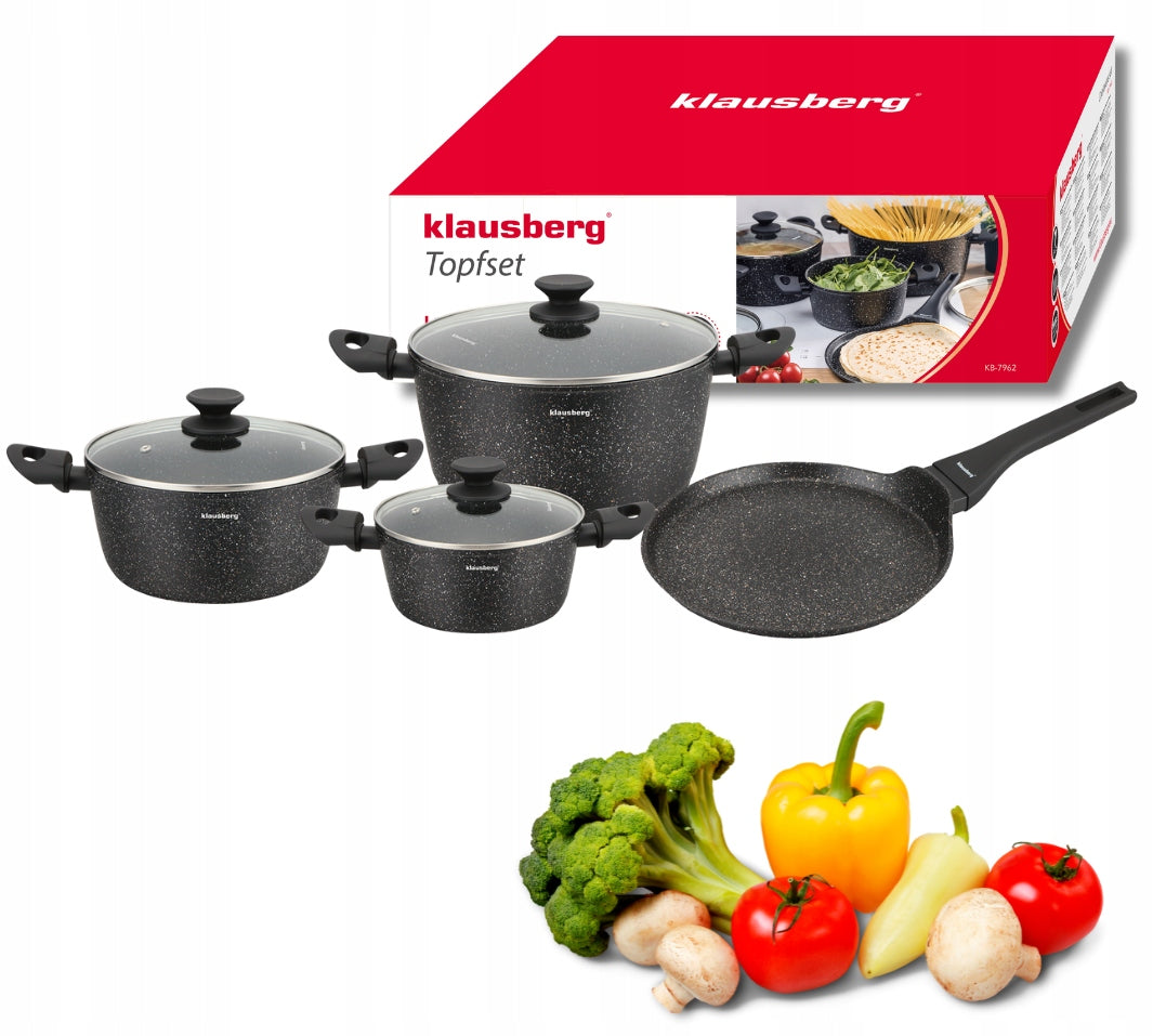 Set of pots 7 el + pan marble induction Gas black Klausberg KB-7962