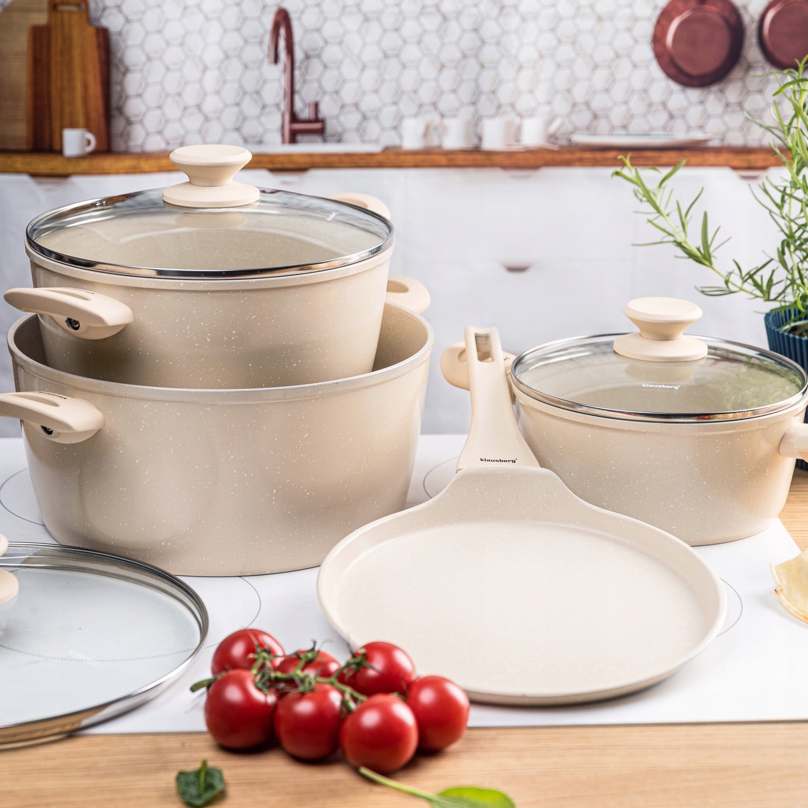 Set of pots 7el. + frying pan 24 cm, beige KLAUSBERG KB-7963 Induction Gas Manufacturer code KB-7963