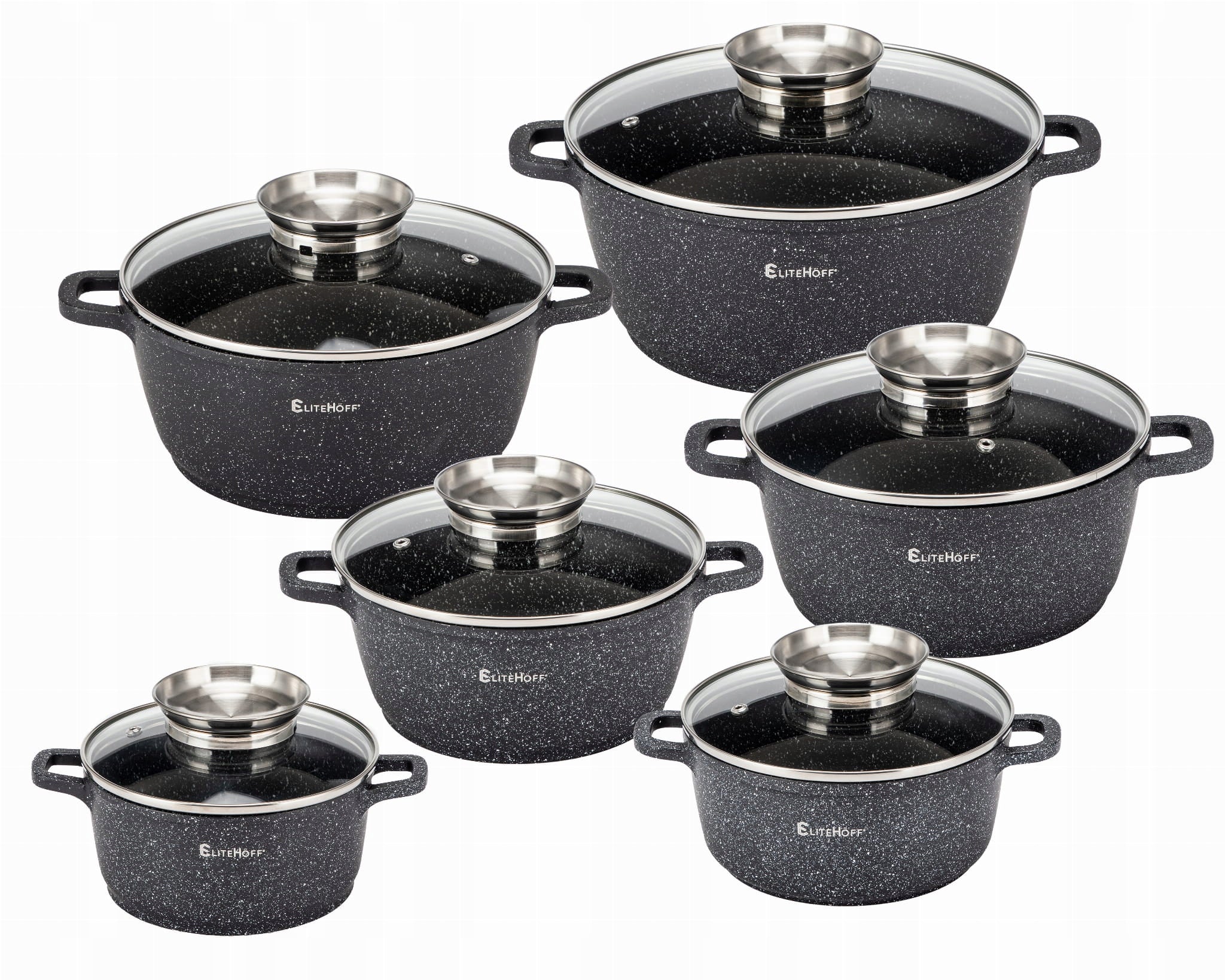 Set of pots Elitehoff aluminium 12 el. black marble