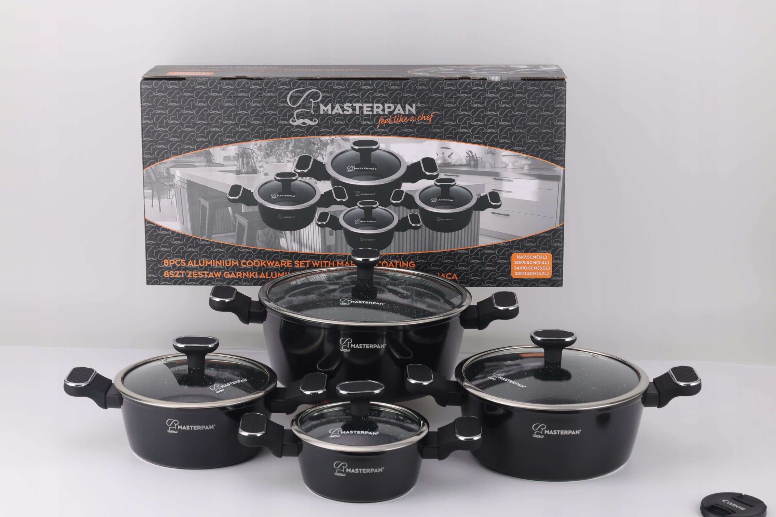 Set of pots Masterpan glass 8 el. Manufacturer code GARNKI ALUMINIUM 4 SZT MASTERPAN MP-2802