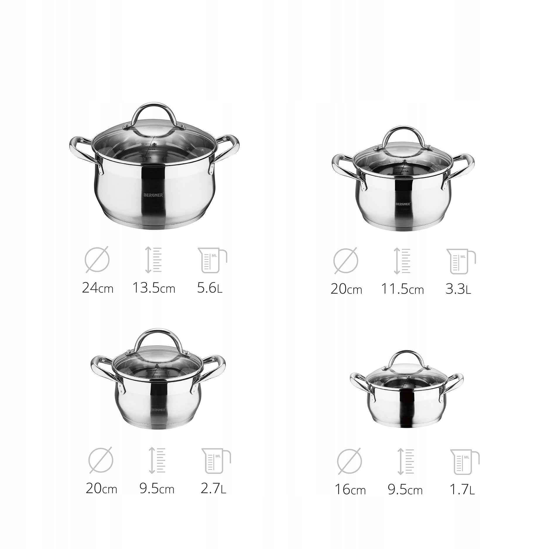 Set of pots gourmet 18/10 stainless steel 8 el Line gourmet