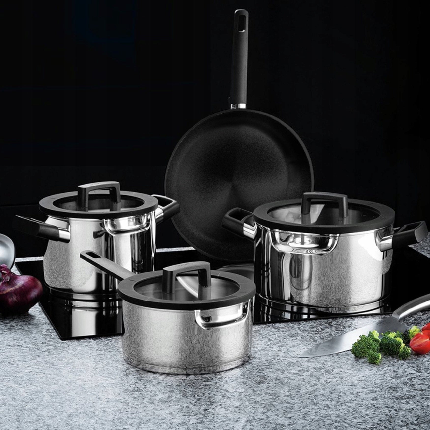 Set of pots induction stainless steel set 7el DOWNDRAFT BergHOFF Line ESSENTIALS
