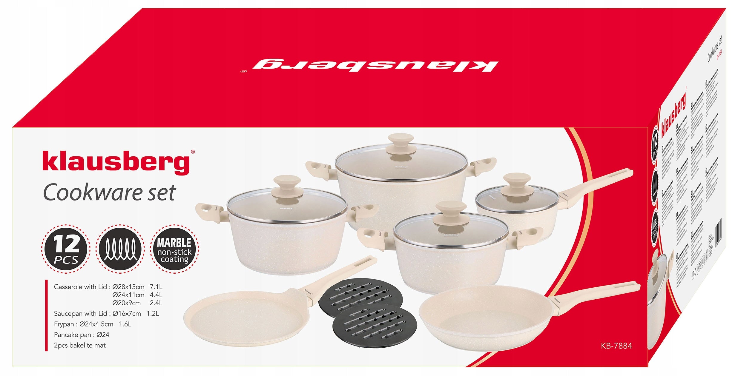 Set of pots with marbled non-stick coating 12-ele Number of items in the set 12