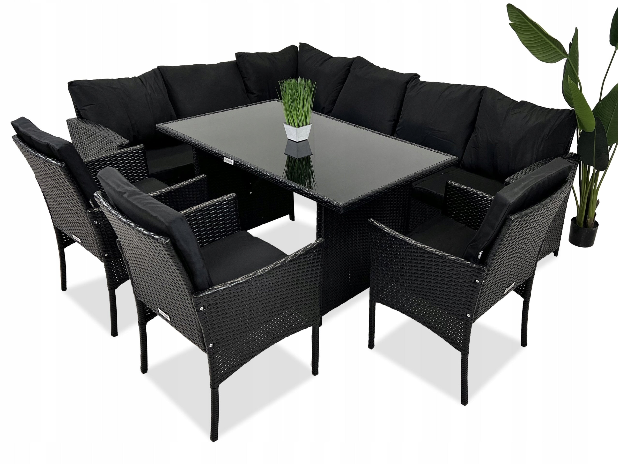 Set of rattan garden furniture CORNER + TABLE + ARMCHAIR 6 people BLACK Manufacturer Just Relax