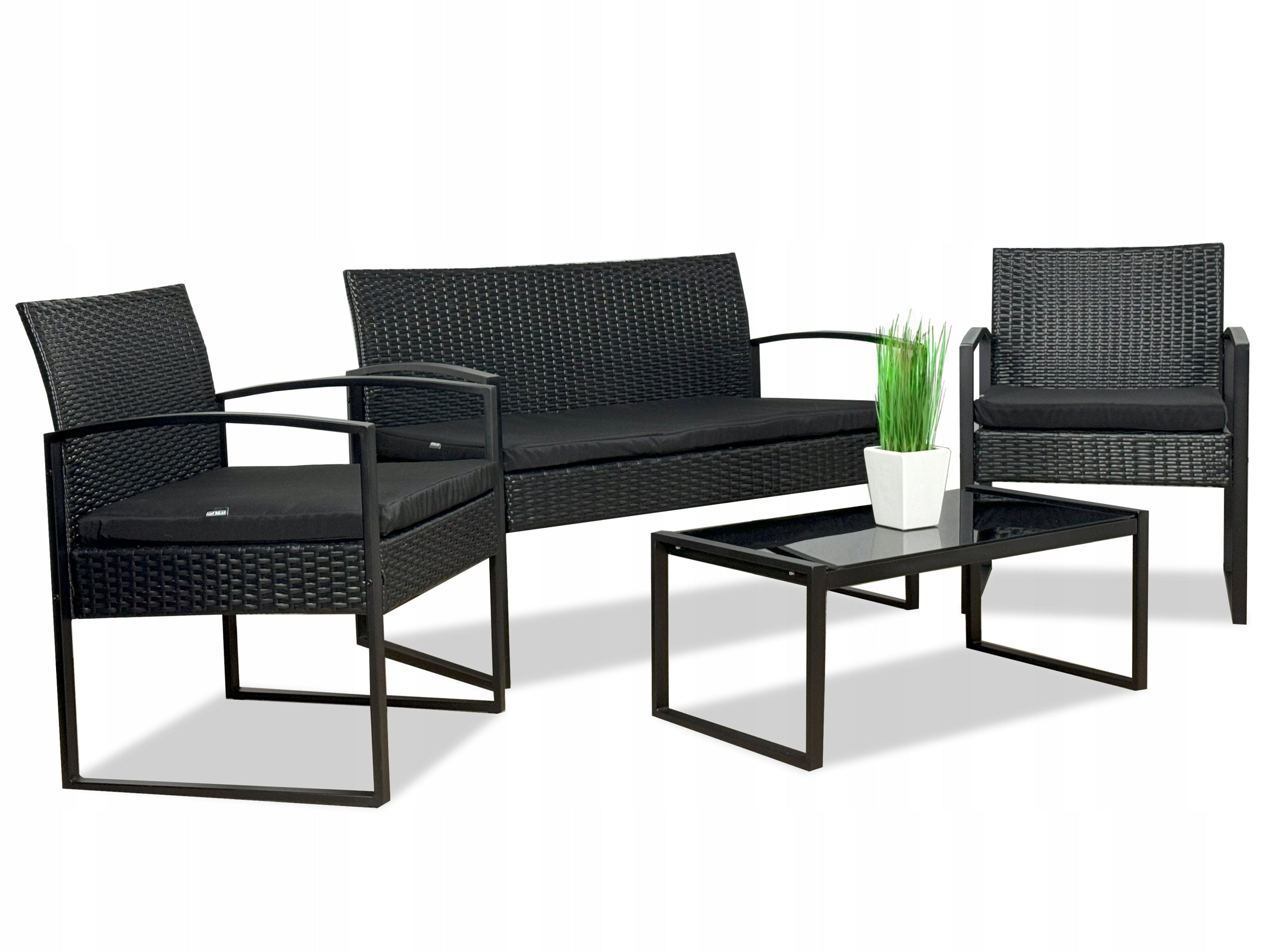 Set of rattan garden furniture SOFA + ARMCHAIR x2 + TABLE for 4 people BLACK Line Loft