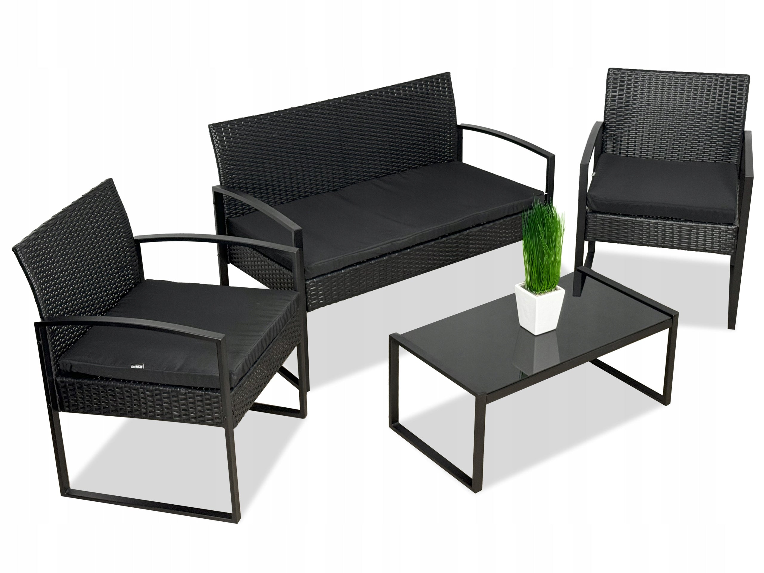 Set of rattan garden furniture SOFA + ARMCHAIR x2 + TABLE for 4 people BLACK Packaging status original