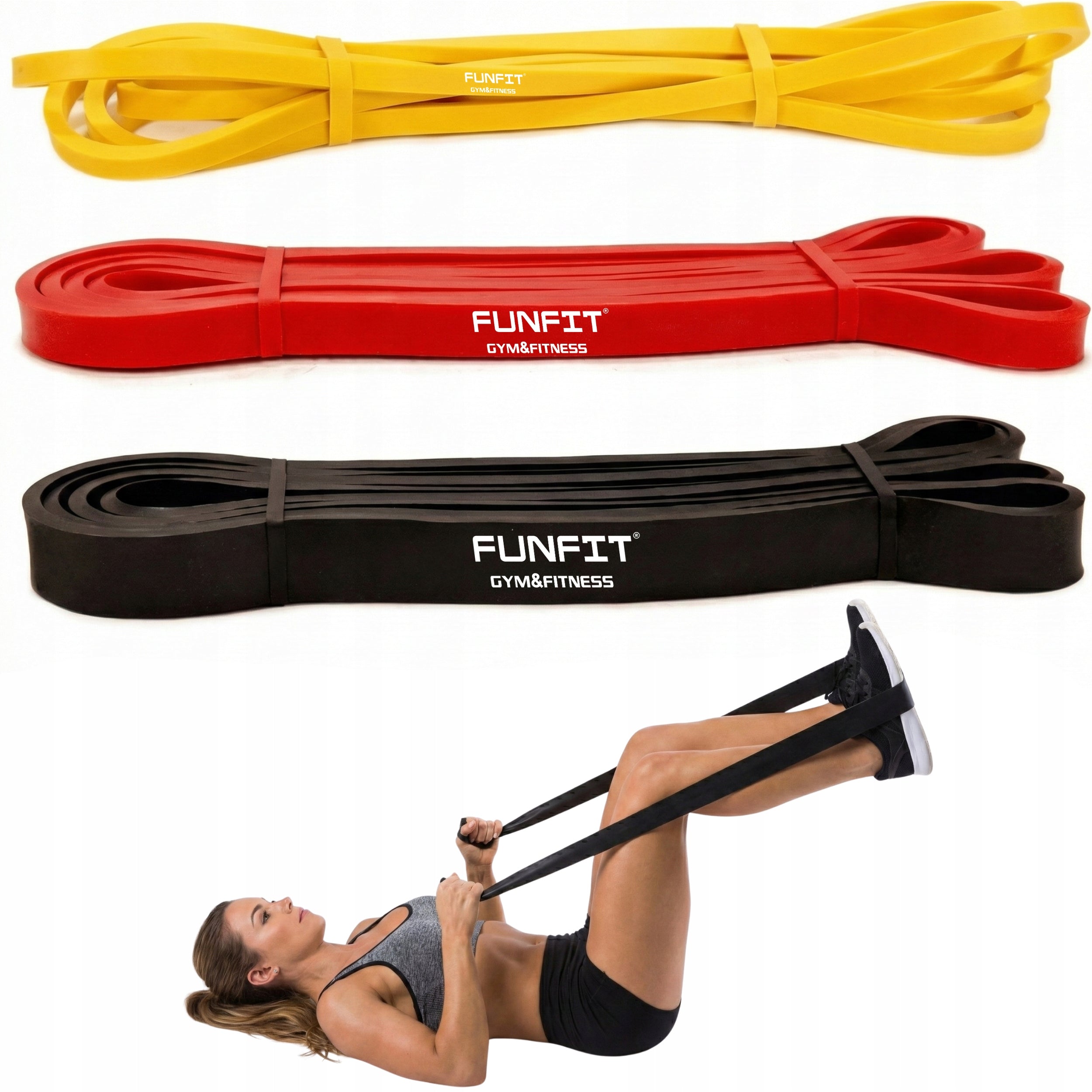 Set of resistance bands 3 pcs. rubber for training and rehabilitation FUNFIT